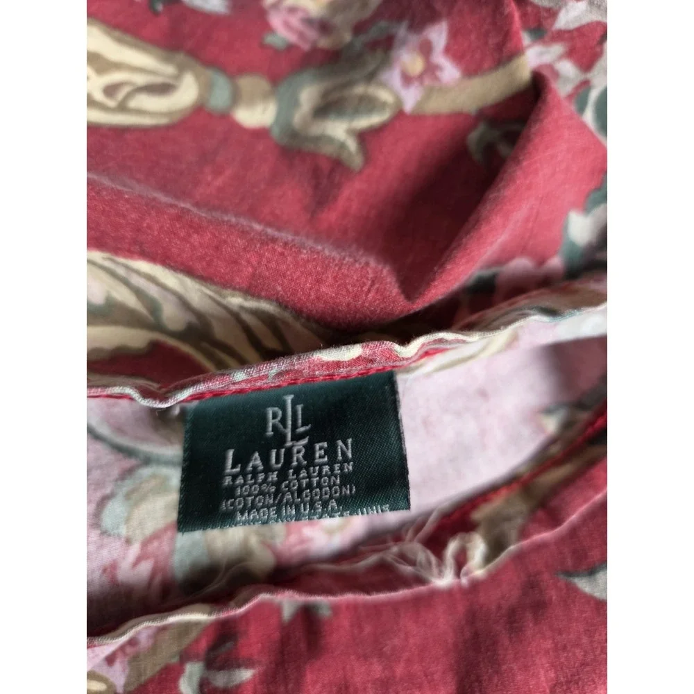 Vtg Ralph Lauren Marseilles Danielle Queen Red Floral Ruffled Flat Sheet